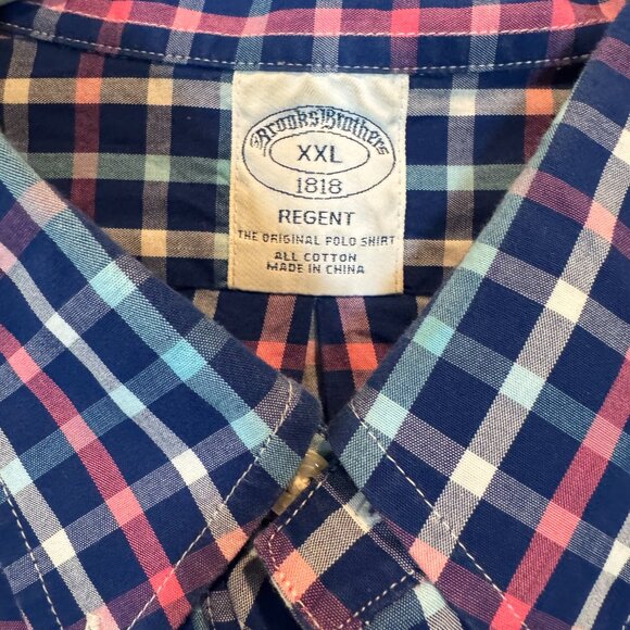 Brooks Brothers Regent 1818 Short Sleeve Button-Down Shirt XXL Blue Pink Check - Picture 2 of 6
